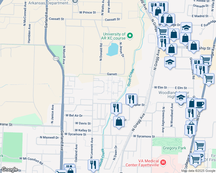 map of restaurants, bars, coffee shops, grocery stores, and more near 2090 North Chestnut Avenue in Fayetteville
