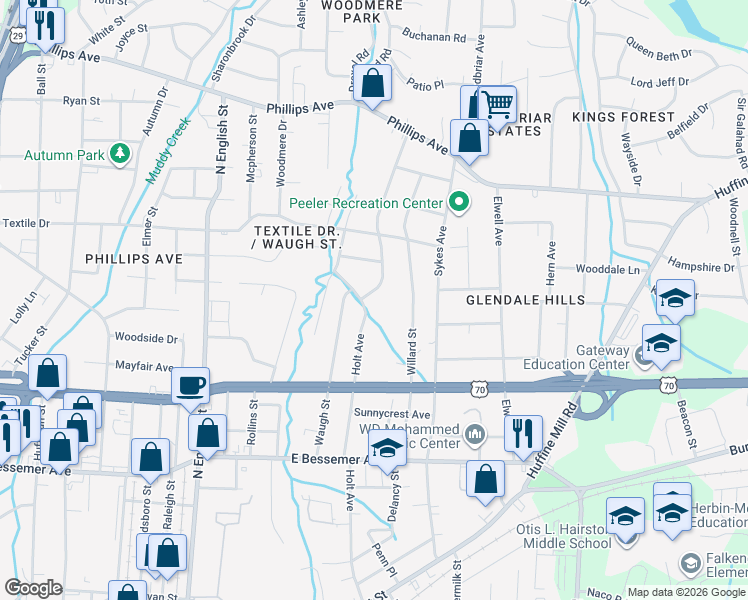 map of restaurants, bars, coffee shops, grocery stores, and more near 828 Holt Avenue in Greensboro