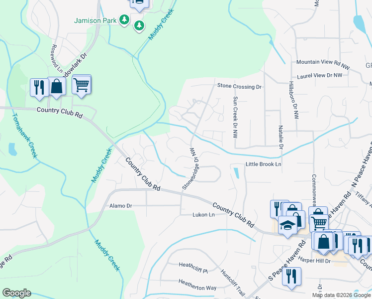 map of restaurants, bars, coffee shops, grocery stores, and more near 501 Culpepper Court in Winston-Salem