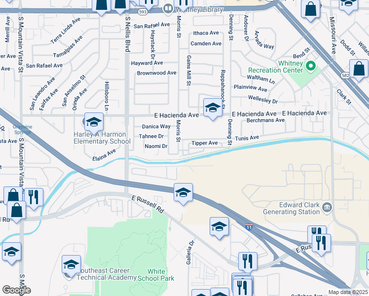 map of restaurants, bars, coffee shops, grocery stores, and more near 5450 Morris Street in Las Vegas