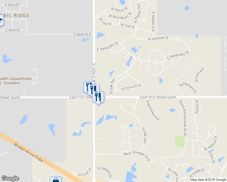 map of restaurants, bars, coffee shops, grocery stores, and more near 3904 North Pine Avenue in Broken Arrow