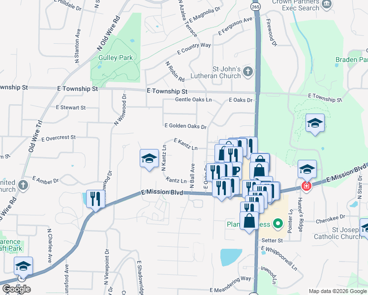 map of restaurants, bars, coffee shops, grocery stores, and more near 2370 East Kantz Cove in Fayetteville