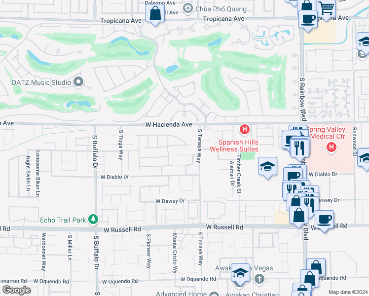 map of restaurants, bars, coffee shops, grocery stores, and more near 7407 Dragonfruit Avenue in Las Vegas