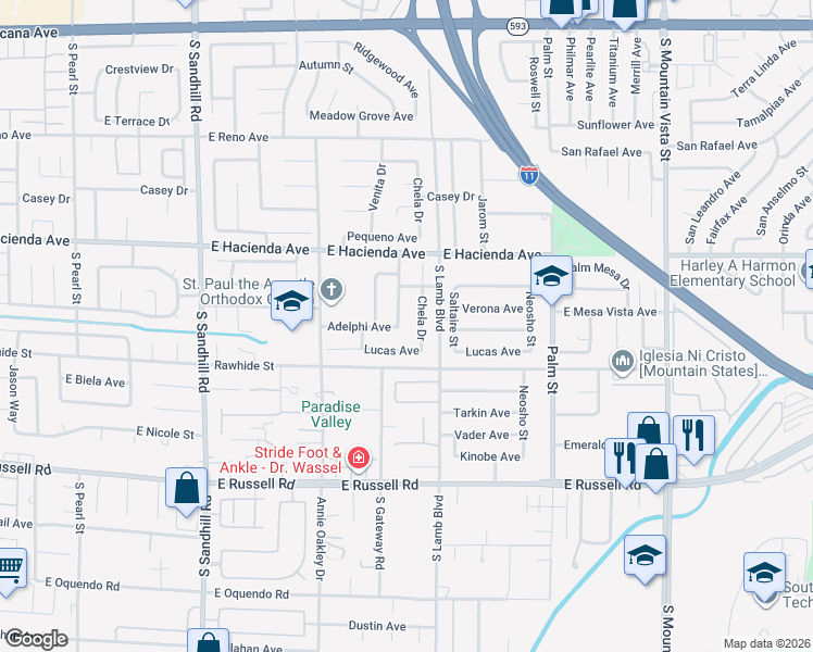 map of restaurants, bars, coffee shops, grocery stores, and more near 5438 Beaverhead Drive in Las Vegas
