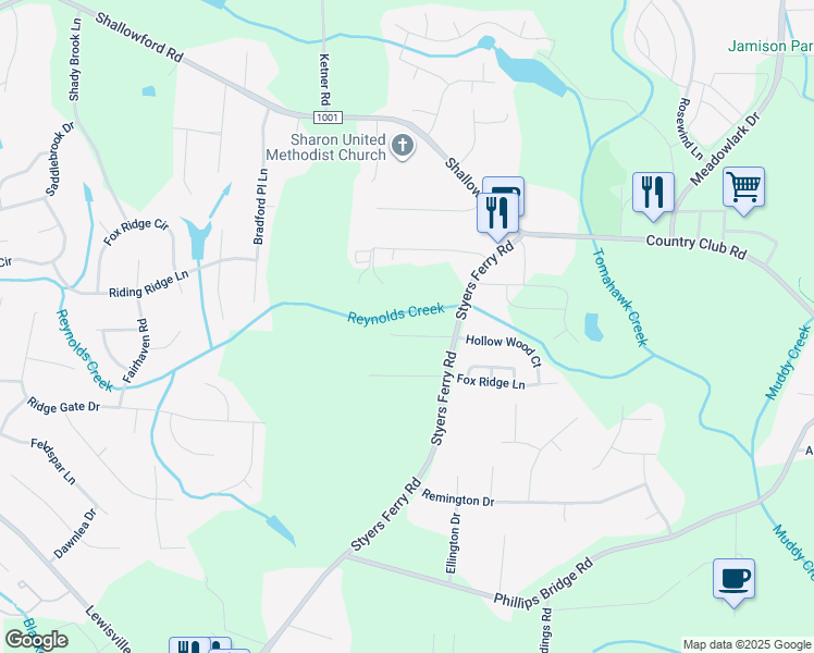 map of restaurants, bars, coffee shops, grocery stores, and more near 6145 Hollow Wood Court in Winston-Salem