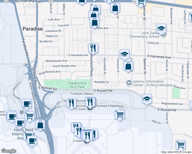 map of restaurants, bars, coffee shops, grocery stores, and more near 1308 Rawhide Street in Las Vegas