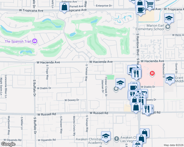 map of restaurants, bars, coffee shops, grocery stores, and more near 5431 Dancing Bear Drive in Las Vegas