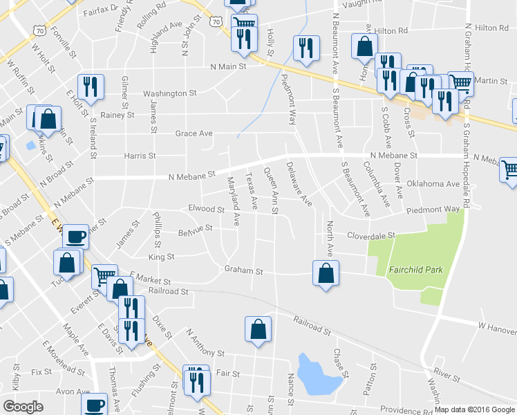 map of restaurants, bars, coffee shops, grocery stores, and more near 1120 Elwood St in Burlington
