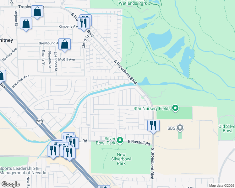 map of restaurants, bars, coffee shops, grocery stores, and more near 5436 Bradford Pear Drive in Las Vegas