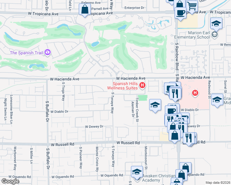 map of restaurants, bars, coffee shops, grocery stores, and more near 7336 West Mesa Vista Avenue in Las Vegas