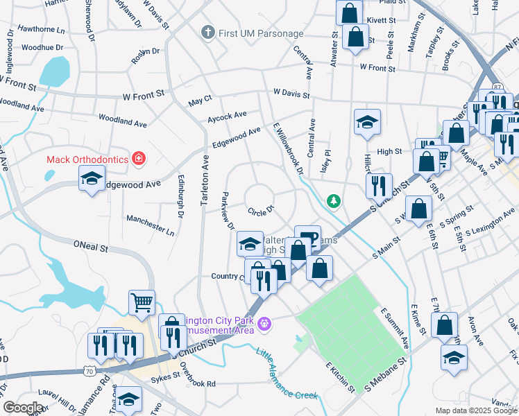 map of restaurants, bars, coffee shops, grocery stores, and more near 508 Circle Drive in Burlington