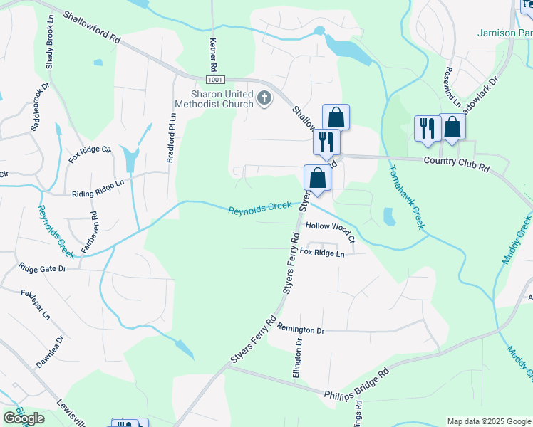 map of restaurants, bars, coffee shops, grocery stores, and more near 6145 Hollow Wood Court in Winston-Salem