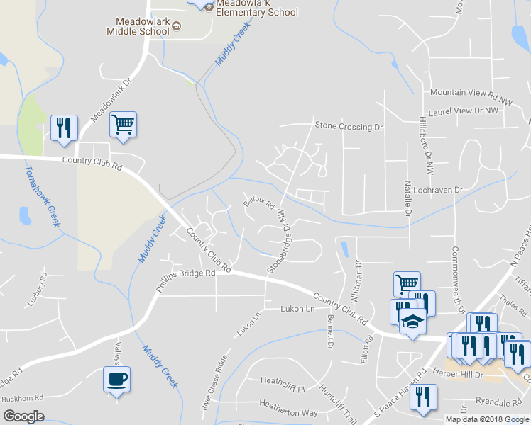 map of restaurants, bars, coffee shops, grocery stores, and more near 629 Balfour Road in Winston-Salem