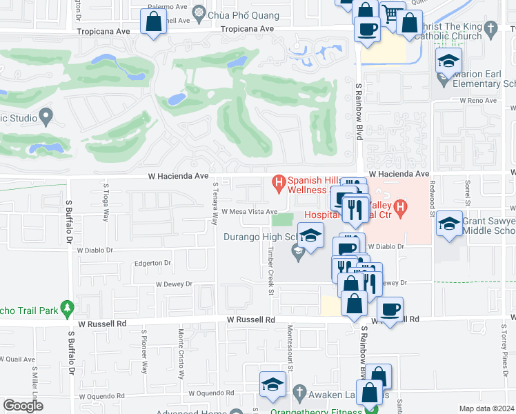 map of restaurants, bars, coffee shops, grocery stores, and more near 7223 West Pazienza Avenue in Las Vegas