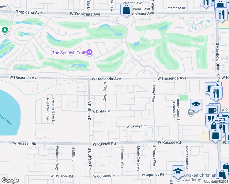 map of restaurants, bars, coffee shops, grocery stores, and more near 7632 Montefrio Avenue in Las Vegas