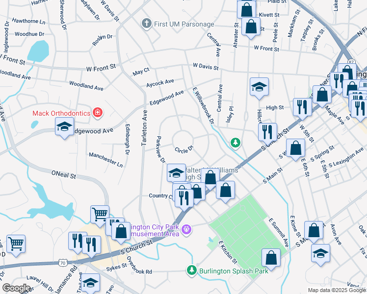 map of restaurants, bars, coffee shops, grocery stores, and more near 508 Circle Drive in Burlington