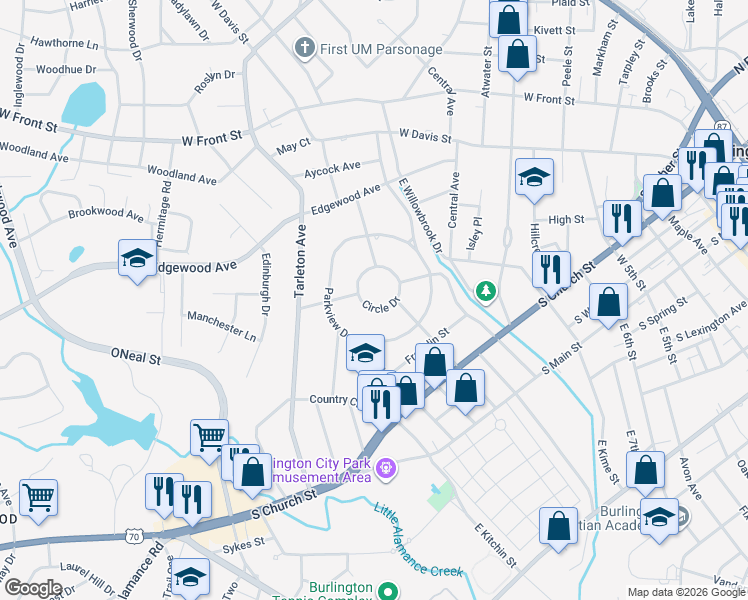 map of restaurants, bars, coffee shops, grocery stores, and more near in Burlington
