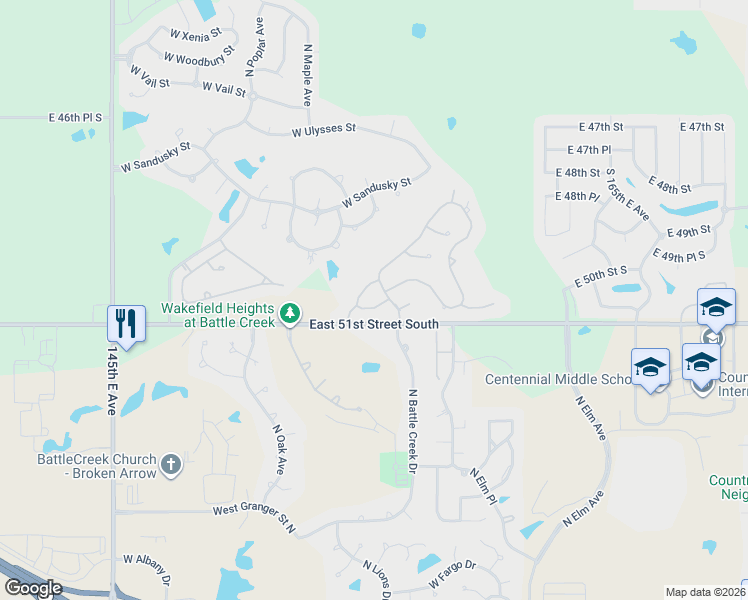 map of restaurants, bars, coffee shops, grocery stores, and more near 1440 West Plymouth Street in Broken Arrow