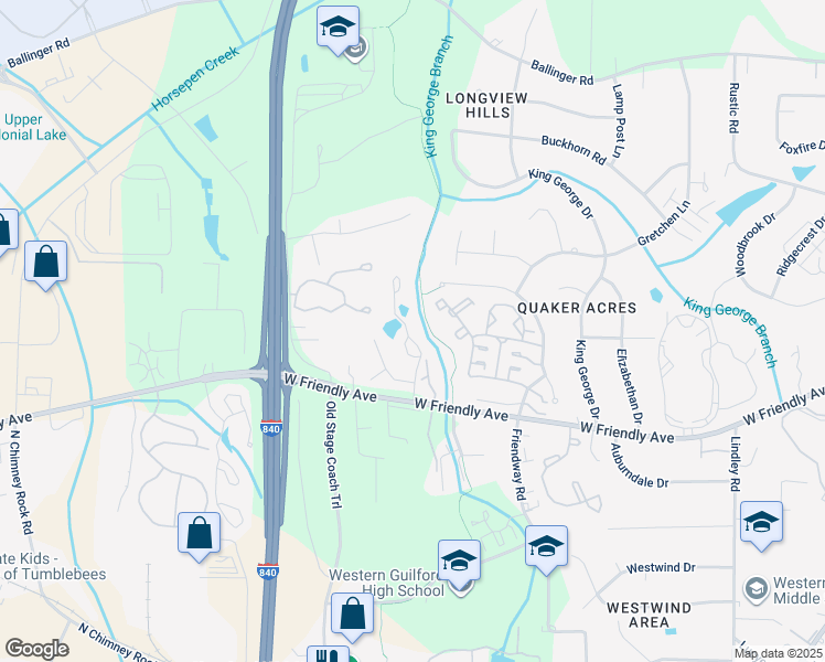 map of restaurants, bars, coffee shops, grocery stores, and more near 800 Carriage Crossing Lane in Greensboro