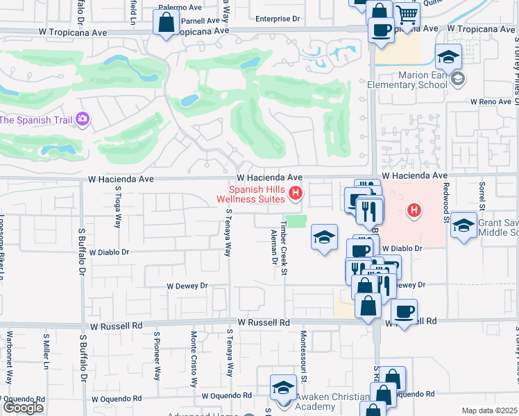 map of restaurants, bars, coffee shops, grocery stores, and more near 7255 West Pazienza Avenue in Las Vegas