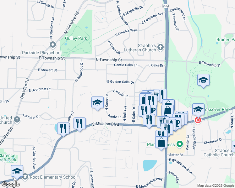 map of restaurants, bars, coffee shops, grocery stores, and more near 2315 East Kantz Lane in Fayetteville