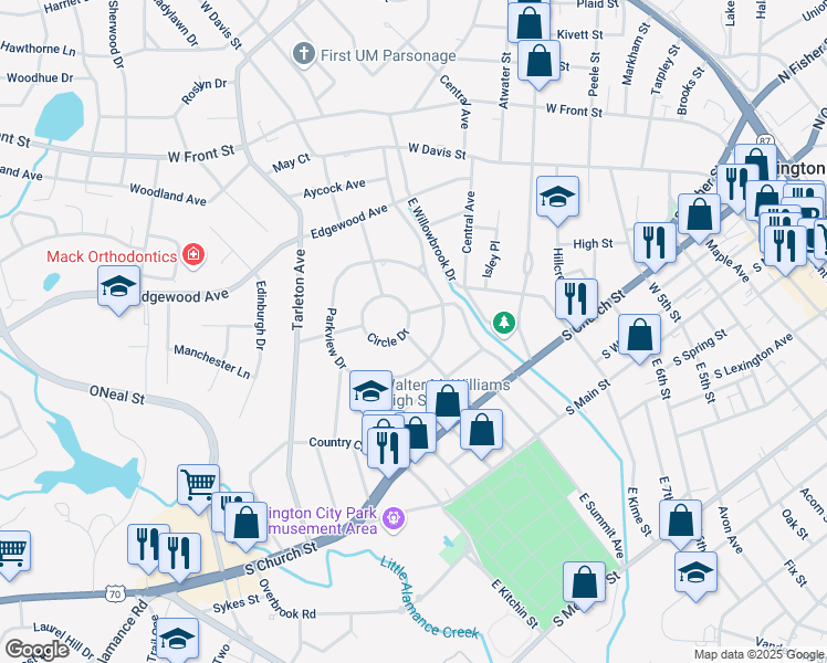 map of restaurants, bars, coffee shops, grocery stores, and more near 427 Glenwood Avenue in Burlington