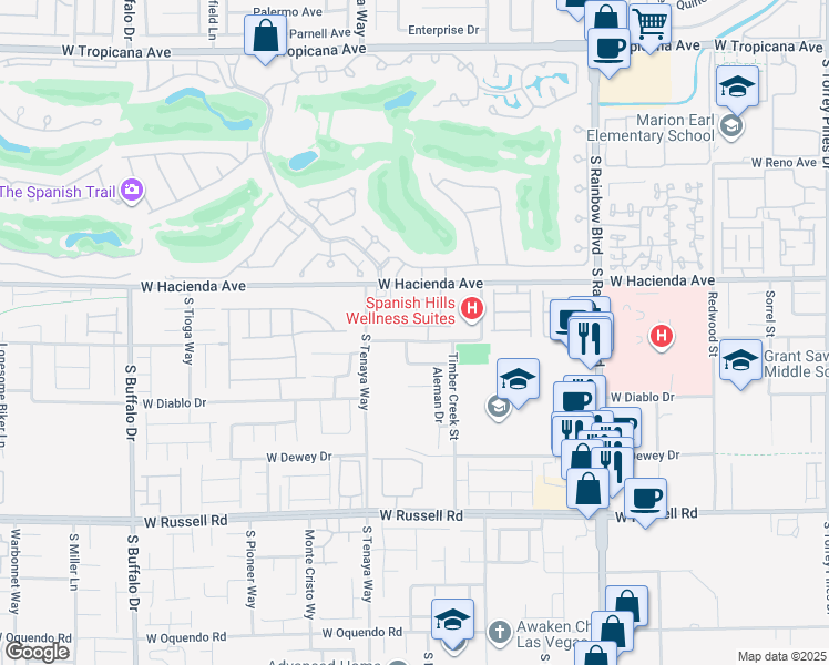 map of restaurants, bars, coffee shops, grocery stores, and more near 7255 West Pazienza Avenue in Las Vegas