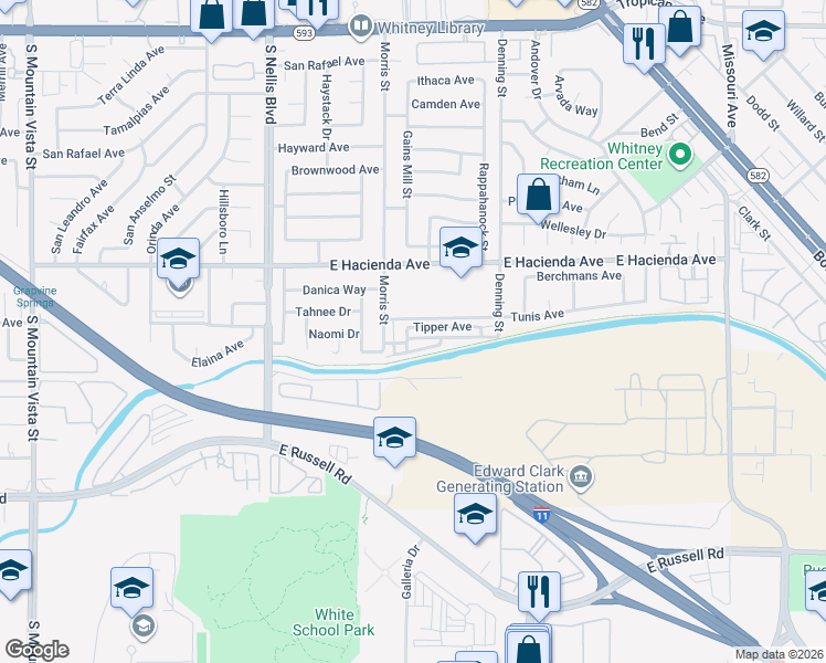 map of restaurants, bars, coffee shops, grocery stores, and more near 227 Tunis Avenue in Las Vegas