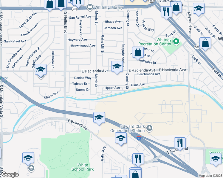 map of restaurants, bars, coffee shops, grocery stores, and more near 5297 Tipper Avenue in Las Vegas