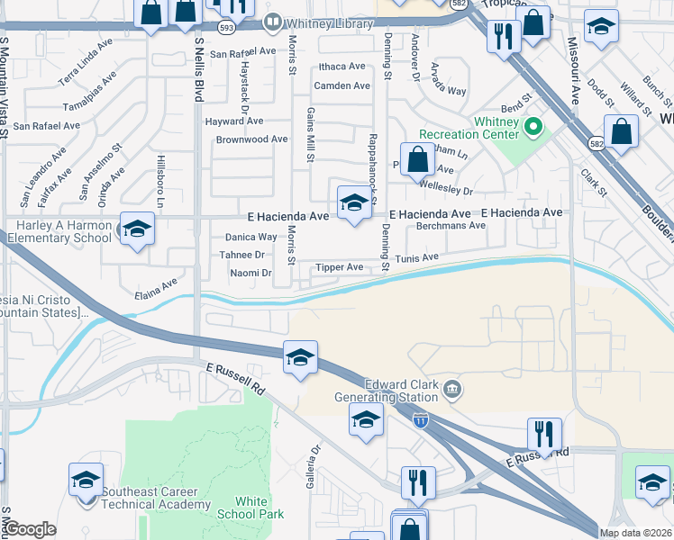 map of restaurants, bars, coffee shops, grocery stores, and more near 5292 Tipper Avenue in Las Vegas