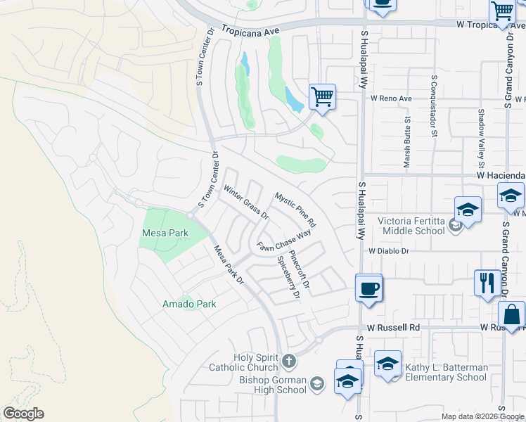 map of restaurants, bars, coffee shops, grocery stores, and more near 5401 Alden Glen Drive in Las Vegas