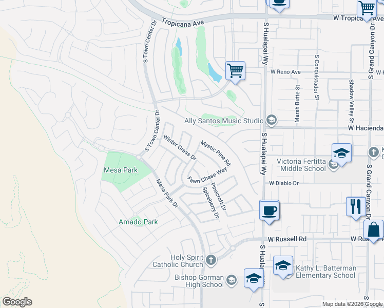 map of restaurants, bars, coffee shops, grocery stores, and more near 5358 Hollymead Drive in Las Vegas
