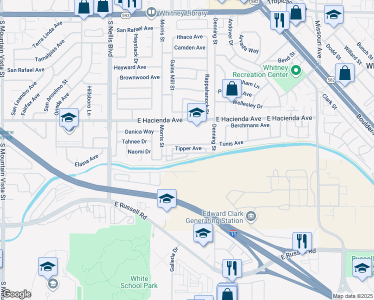 map of restaurants, bars, coffee shops, grocery stores, and more near 5297 Tipper Avenue in Las Vegas