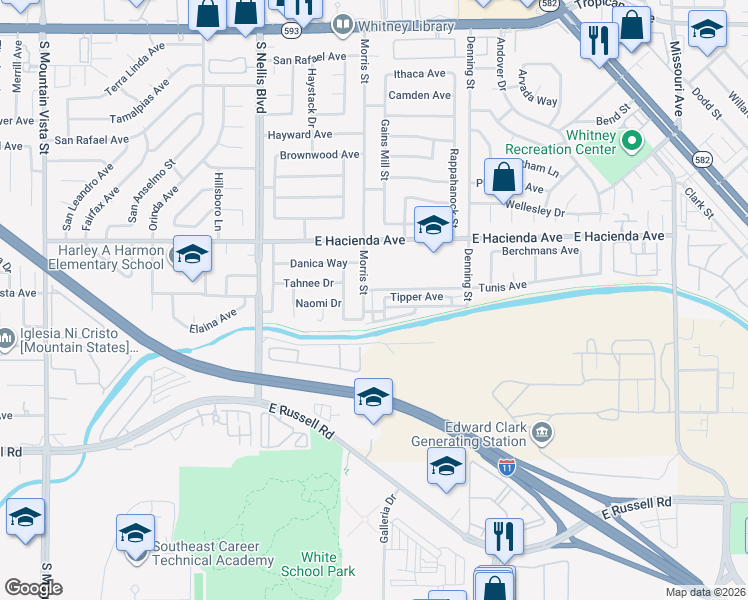 map of restaurants, bars, coffee shops, grocery stores, and more near 227 Tunis Avenue in Las Vegas