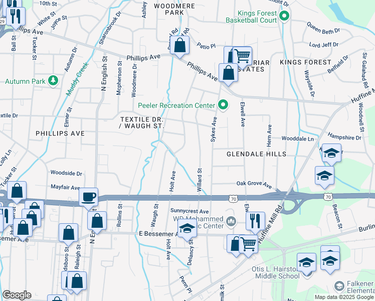 map of restaurants, bars, coffee shops, grocery stores, and more near 1009 Lombardy Street in Greensboro