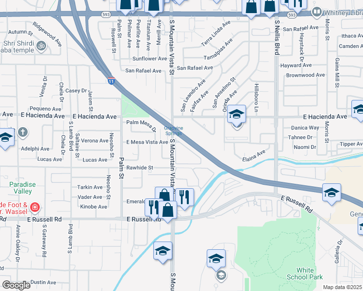 map of restaurants, bars, coffee shops, grocery stores, and more near Veterans Memorial Highway in Las Vegas