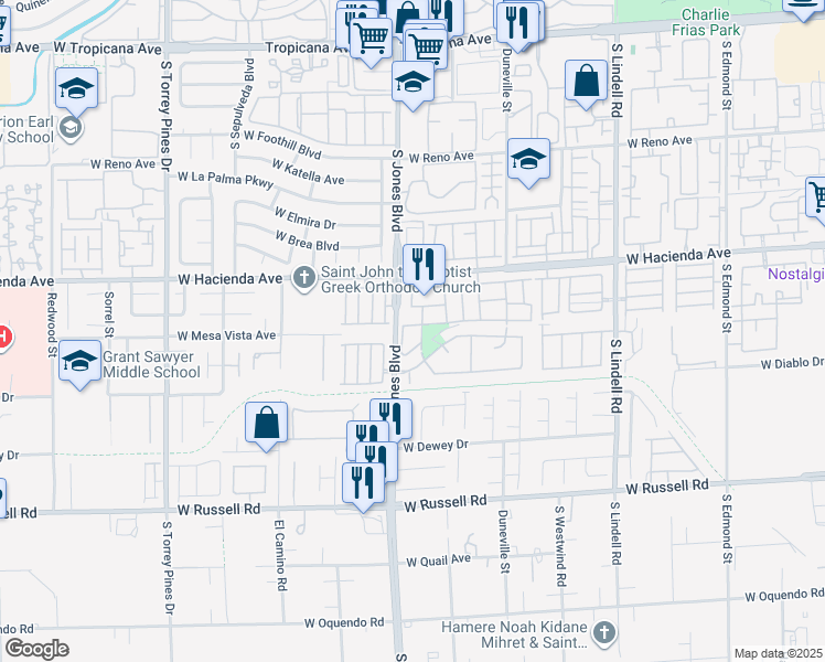 map of restaurants, bars, coffee shops, grocery stores, and more near 6071 Sunken River Trail in Las Vegas
