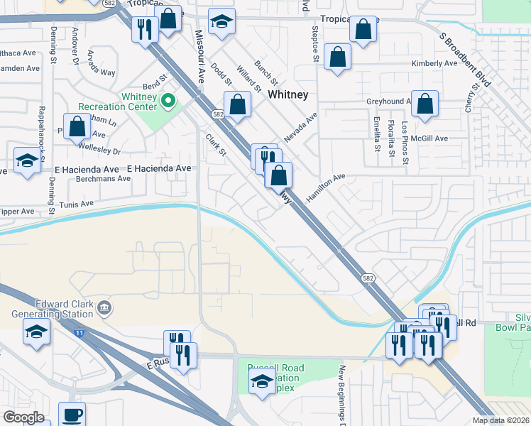 map of restaurants, bars, coffee shops, grocery stores, and more near 5330 Rod Court in Las Vegas