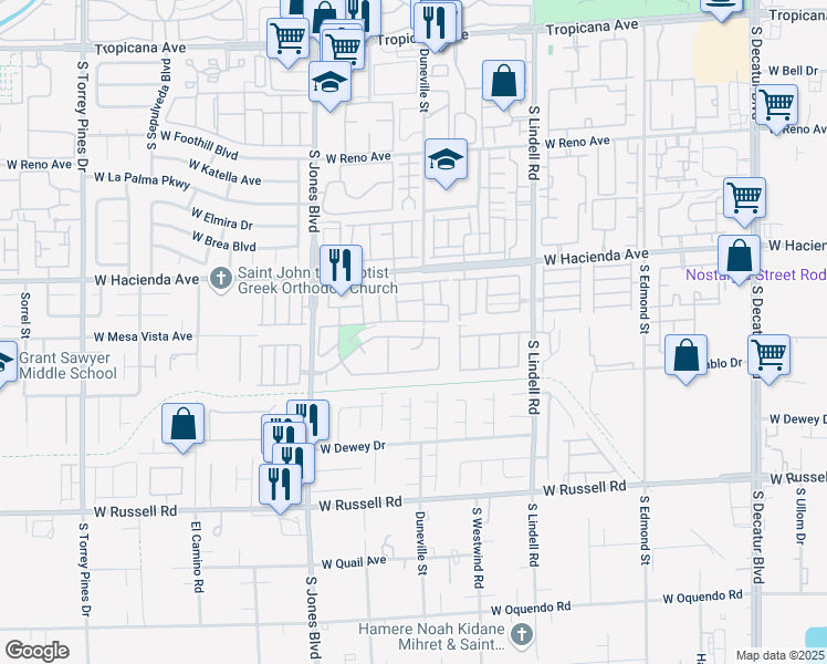 map of restaurants, bars, coffee shops, grocery stores, and more near 5812 Sunken River Trail in Las Vegas