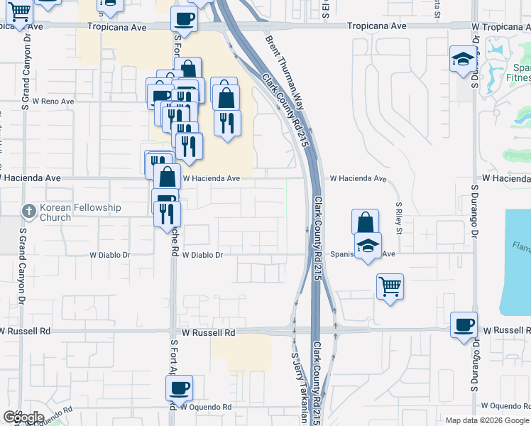 map of restaurants, bars, coffee shops, grocery stores, and more near 9188 Verdugo Ridge Court in Las Vegas