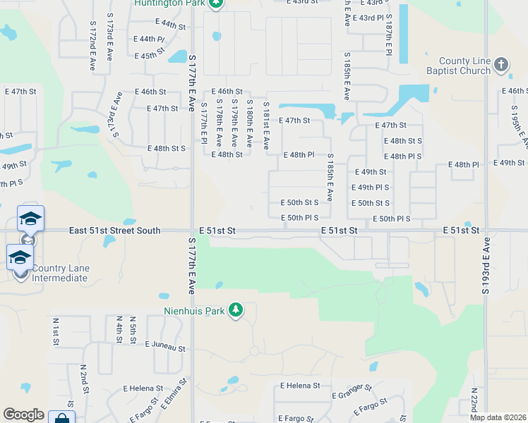 map of restaurants, bars, coffee shops, grocery stores, and more near 4956 South 182nd East Avenue in Tulsa