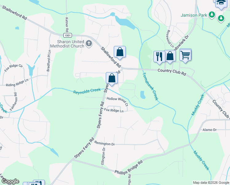 map of restaurants, bars, coffee shops, grocery stores, and more near 4400 Styers Ferry Road in Winston-Salem