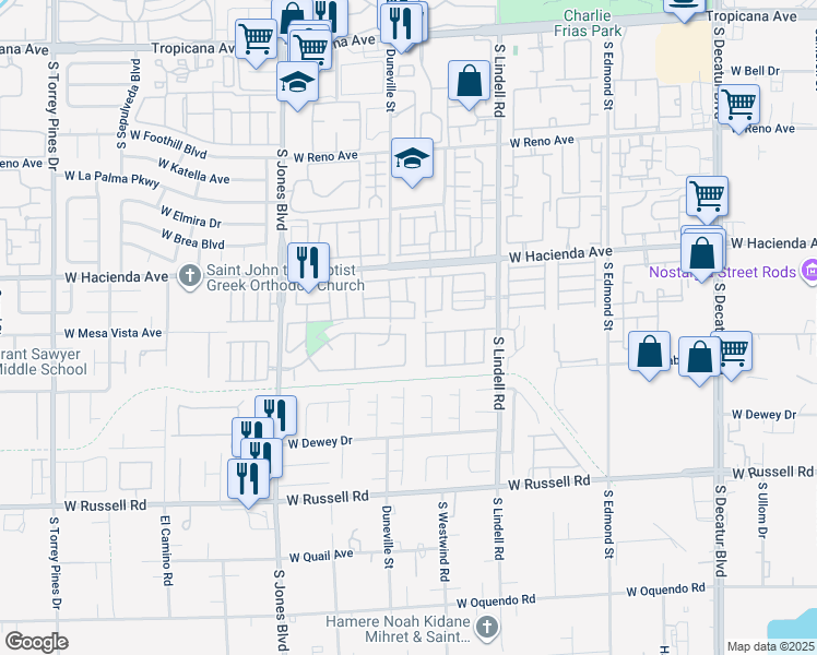map of restaurants, bars, coffee shops, grocery stores, and more near 5748 Spring Ranch Parkway in Las Vegas