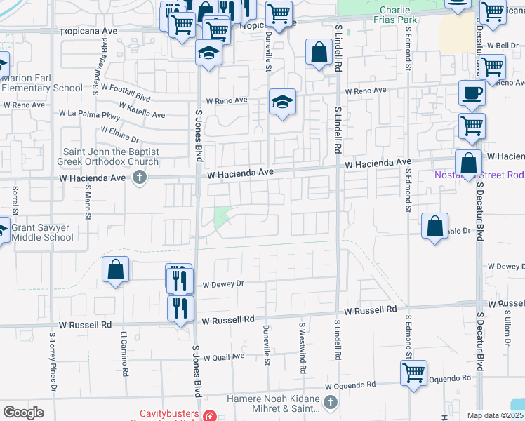 map of restaurants, bars, coffee shops, grocery stores, and more near 5814 Spring Ranch Parkway in Las Vegas