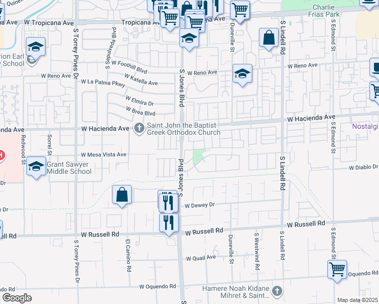 map of restaurants, bars, coffee shops, grocery stores, and more near 6071 Sunken River Trail in Las Vegas