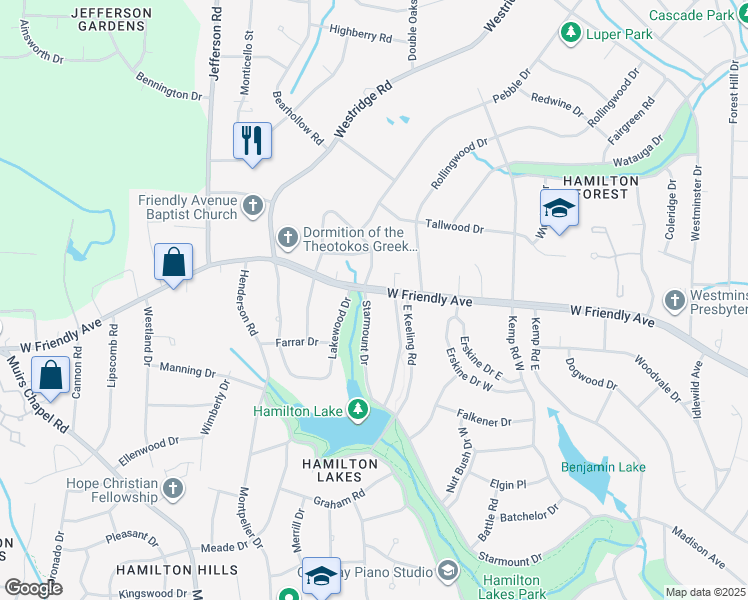 map of restaurants, bars, coffee shops, grocery stores, and more near in Greensboro