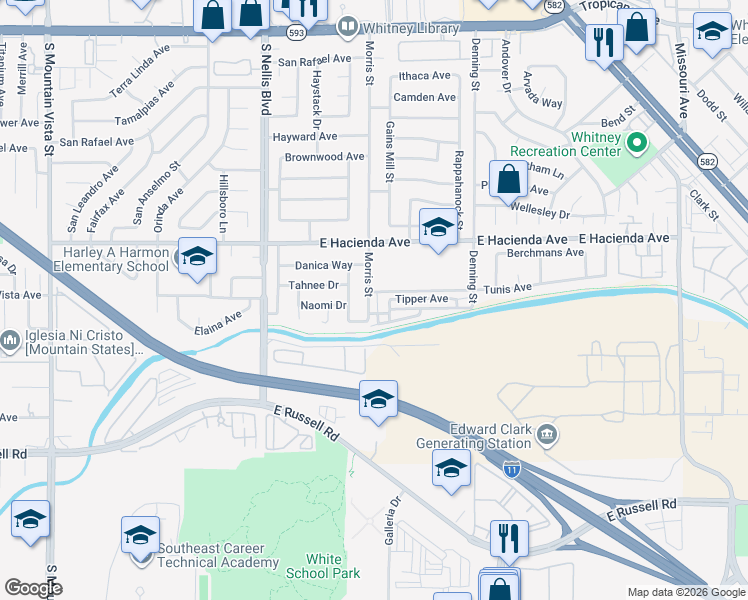 map of restaurants, bars, coffee shops, grocery stores, and more near 5450 Morris Street in Las Vegas
