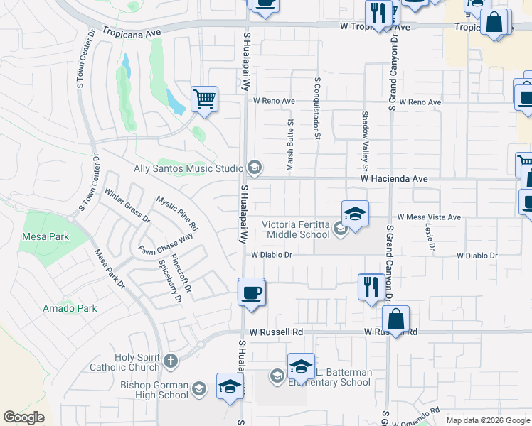 map of restaurants, bars, coffee shops, grocery stores, and more near 10130 Sequoia Canyon Place in Las Vegas