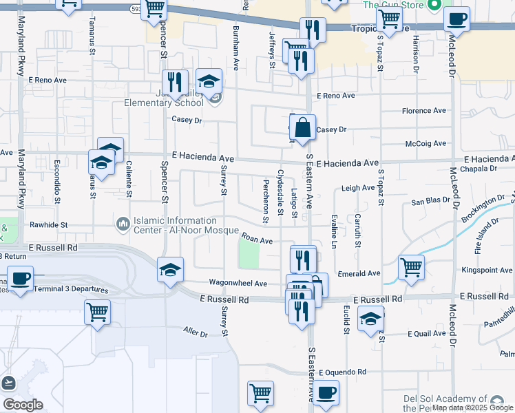 map of restaurants, bars, coffee shops, grocery stores, and more near 2206 Sunnyslope Avenue in Las Vegas