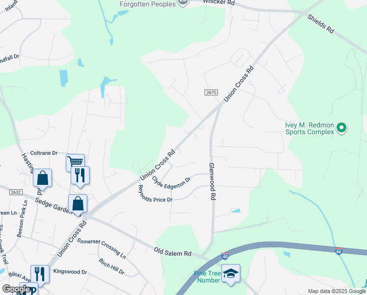 map of restaurants, bars, coffee shops, grocery stores, and more near 1337 Union Cross Road in Kernersville